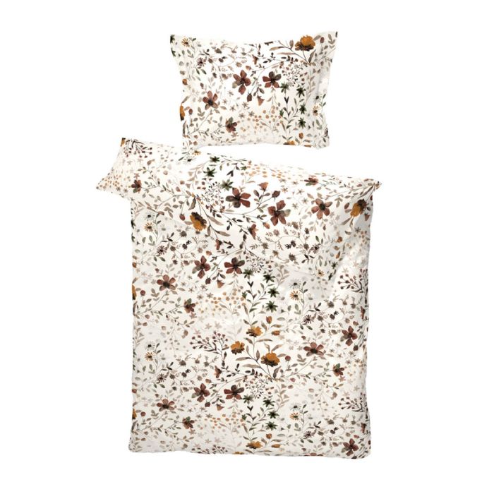 Billede af Turiform sengetøj - 140x220 cm - Tilde Beige - 100% bomuldssatin sengesæt - Blomstret sengetøj